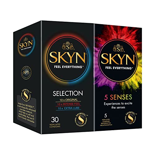 Skyn Selection (30 Pezzi) & 5 Senses (5 Pezzi) | Skynfeel Preservativi Per Uomo Senza Lattice, Original, Intense Feel, Extra Lube, Preservativi Di Dim