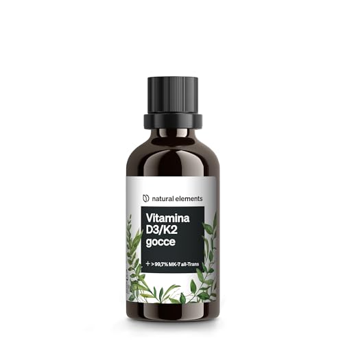 Vitamina D3 + K2 In Gocce Da 50 Ml – Premium: Meno Che 99,7% All-Trans (K2Vital® Di Kappa) + D3 Ad Alta Biodisponibilità – Natural Elements – Integrat