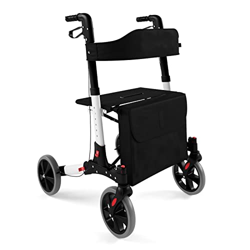Jago® Deambulatore Pieghevole - Altezza Regolabile In 6 Livelli (81,5-94 Cm), Con 4 Ruote, Sedile, Schienale, Freni, Borsa Da Spesa E Porta Bastone -