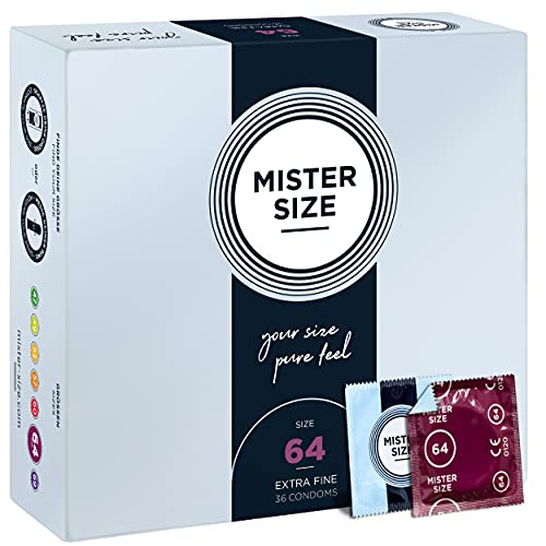 Mister Size – Pure Feel Profilattici Lubrificanti (Extra Sottili, Extra Lubrificati) / Taglia Individuale 64 Mm A Un Pacco Da 36 - Preservativi Sottil