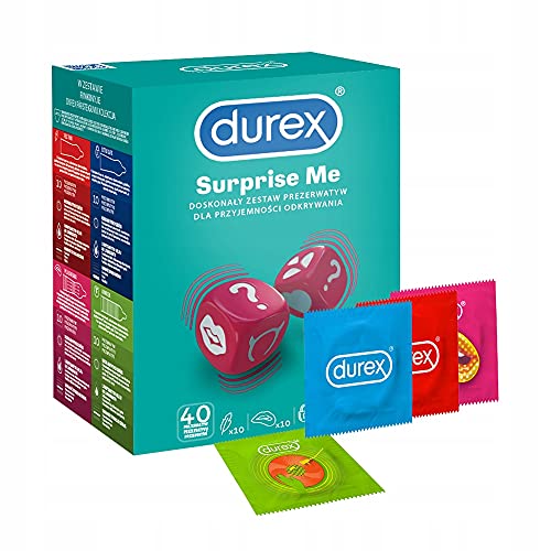 Preservativi Durex Surprise Me - Varietà Eccitante, Conveniente E In Confezione Discreta - Per Sesso Sicuro E Stimolazione Extra - Confezione Da 40 Pe