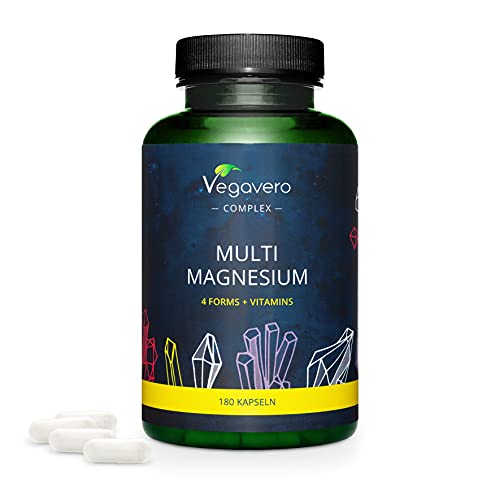 Magnesio Completo Vegavero® | 375 Mg: 100% Vnr | Con Le 4 Forme Migliori: Citrato + Bisglicinato + Malato + Taurato | Con B2 E B6 | 180 Capsule | Vega