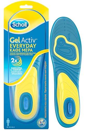 Scholl Solette Gel Activ Everyday, Solette Per Scarpe Ad Uso Quotidiano Per Uomo Con Tecnologia Antiodore, Azione Anti Urti E Ammortizzante, Misura 40