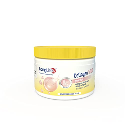 Longlife® Collagen 5000 Powder | Collagene Di Tipo I E Iii In Polvere | Benessere Pelle | 25 Dosi | Gluten Free | Doping Free