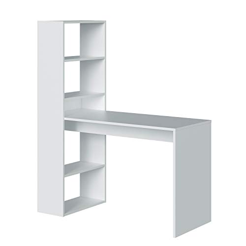Abitti Tavolo Da Pc O Scrivania Con Libreria Reversibile In Bianco Alpi, 144 X 120 X 52 Cm