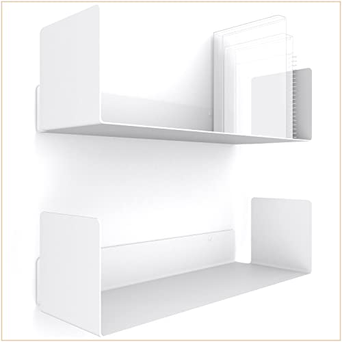 Uniture® - Set Di 2 Mensole Da Parete Bianche – Moderno Design Da Parete – 2 X 42 Cm Libreria Sospesa, Listello Bianco – Mensola Bianca – Mensola Da P