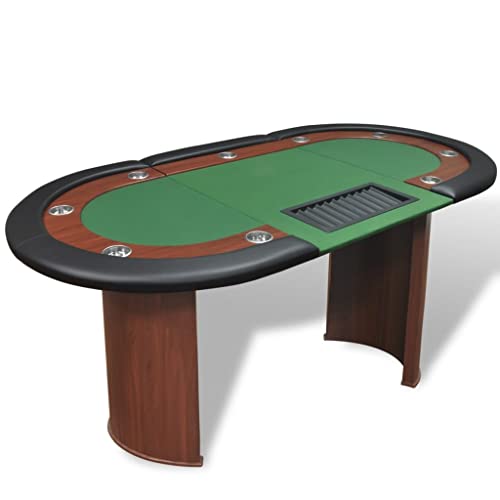 Vidaxl Tavolo Da Poker Verde 10 Giocatori Postazione Dealer Vassoio Chip Gambe