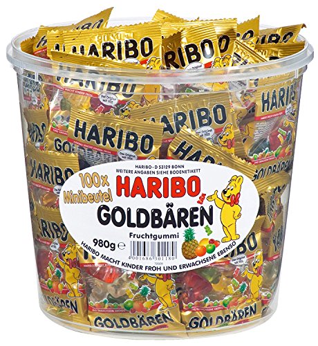 Barattolo Haribo Orsetti D'Oro, 2 Mini Sacchetti Da 100 Pezzi (2 Da 980 G)