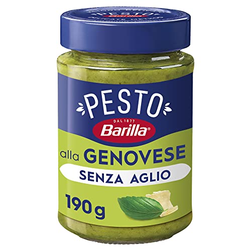 Barilla Pesto Alla Genovese Senza Aglio Con Basilico Fresco Italiano E Parmigiano Reggiano Dop, Senza Glutine, Sugo Pronto Per Pasta, 190 G