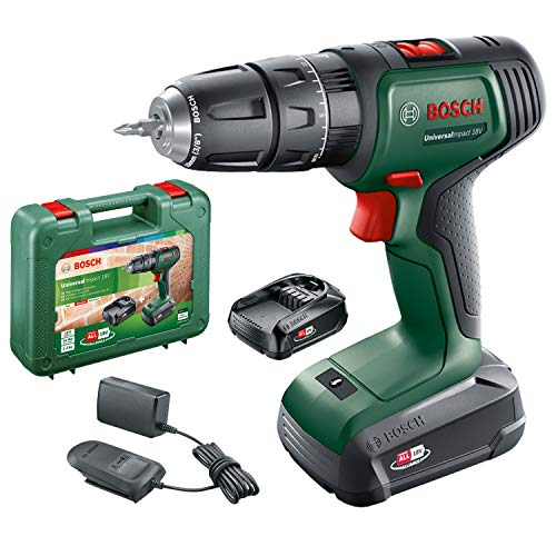 Bosch Home And Garden 06039D4101 Trapano Battente-Avvitatore Universalimpact 18 (1 Batteria, Sistema 18 Volt, In Valigetta), 18 V, Verde