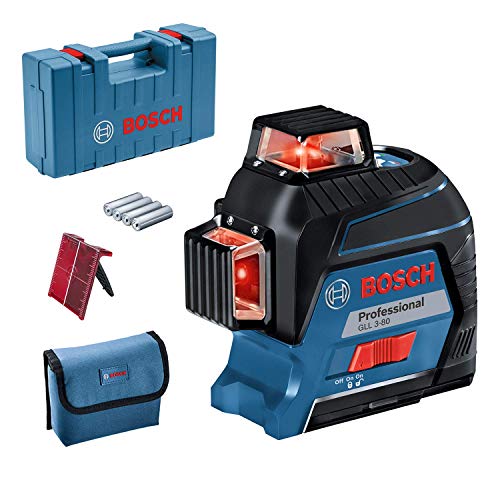 Bosch Professional Livella Laser Gll 3-80 (Laser Rosso, Da Interno, Raggio D’Azione: Fino A 30 M, 4 Pile Aa, Valigetta)