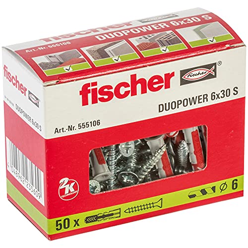 Fischer 555106 Flangia Ubn 7,6 X 300 Nera / (Sacchetto Appeso Da 100 Pezzi), Grau/Rot, 6X30 Mit Schraube