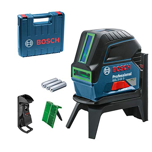 Bosch Professional Livella Laser Multifunzione Gcl 2-15 G Laser Verde, Da Interno, Punti A Piombo, 15 M, 3 Pile A Stilo Da 1,5 V, Supporto Ruotabile R