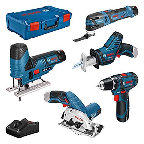 Bosch Professional 12V System Trapano Avvitatore Gsr 12V-15+Seghetto Alternativo Gst12V-70+Gks 12V-26+Sega Circolare Gsa 12V-14+Utensile Multif. Gop 1
