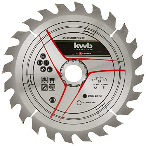 Kwb By Einhell - Lama Per Sega Hm, Ø 250 X 30 Mm, 24 Denti, Adatta Per Diverse Seghe Circolari Da Tavolo Einhell, Troncatrici A Tiro E Troncatrici A C