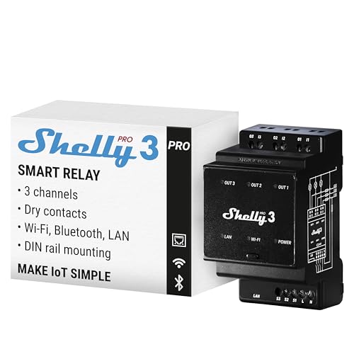 Shelly Pro 3, Relè Smart Wifi Lan Bluetooth 3 Canali, Barra Din, Professionale, Automatizzazione Apparecchi Uso Residenziale E Commerciale, Assistente