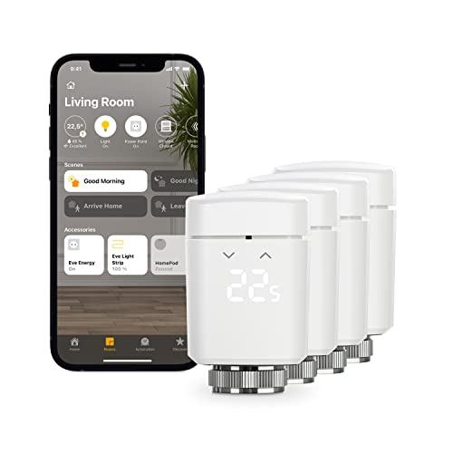 Eve Thermo, Set Di 4, Valvola Termosifone Intelligente Con Display A Led, Controllo Automatico Della Temperatura, Senza Gateway, Controlli Touch Integ