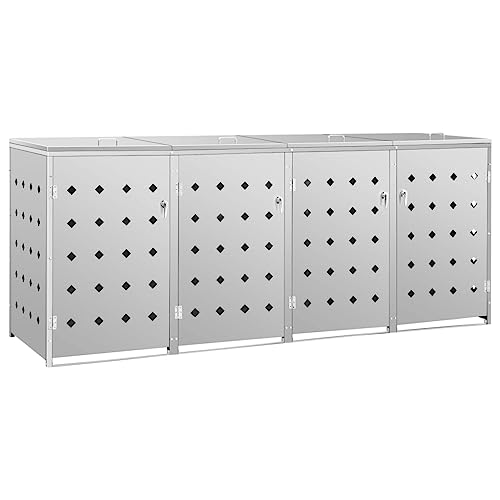 Vidaxl Copribidone Per Spazzatura Quadruplo Pattumiera Cassettone Cassone Arredo Esterno Contenitore Rifiuti Box Giardino In Acciaio Inox