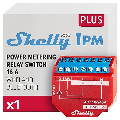 Shelly Plus 1Pm, Relè Interruttore Intelligente, Wi-Fi E Bluetooth, Misuratore Di Consumo, Domotica, Compatibile Con Alexa E Google Home, App Ios Andr
