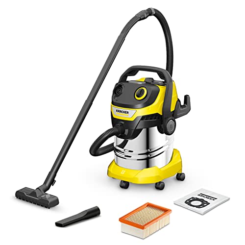 Kärcher Wd 5 P V 25/5/22 - Bidone Aspiratutto Solidi Liquidi, Aspirapolvere Potente Da 240Aw, 1100W, Con Sacco, Funzione Scuoti-Filtro, Giallo/Nero