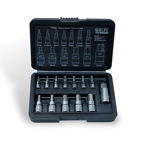 Cclife 13Pcs Set Di Chiavi Esagonali Metriche 2Mm-14Mm Per Chiavi Dinamometriche E Trapani, Acciaio Legato S2