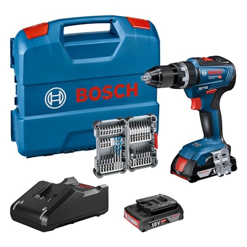 Bosch Professional 18V System Trapano Avvit. Conpercussione A Batteria Gsb 18V-55 (Incl. 2 Batt. 2,0Ah + Caricabatt., Set Accessori Impact Da 35 Pz.,L