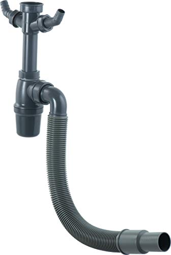 Cornat T353306R - Sifone Per Lavandino Con Tubo Flessibile E Attacchi Per Dispositivi, In Confezione Di Plastica Riciclabile, 1 1/2", Colore: Grigio