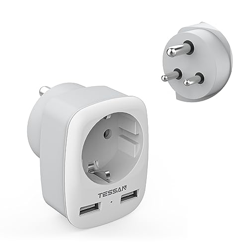 Tessan Adattatore Presa India, Adattatore India Con 2 Usb, Adattatore Da Viaggio Ue A India, Adattatore Spina India, Adattatore Presa Tipo D Per India