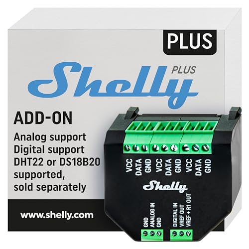 Shelly Plus Add-On, Interfaccia Sensore Wi-Fi E Bluetooth Per Dispositivi Shelly Plus, Sensore Di Temperatura E Umidità, Domotica, Compatibile Con Ale