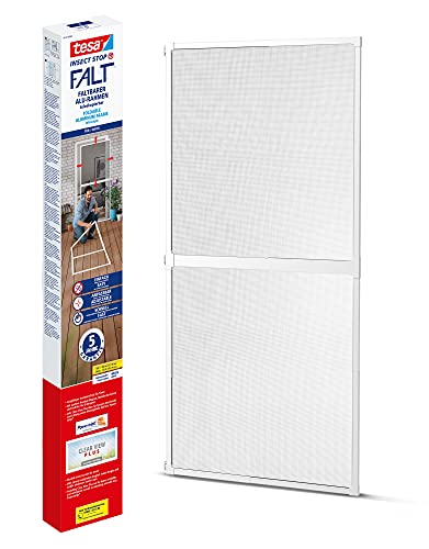 Tesa Insect Stop Falt Zanzariera - Con Telaio Pieghevole In Alluminio Per Porte - Con Telaio Telescopico Regolabile - Bianco - 80 Cm X 170 Cm A 100X C