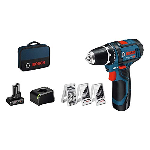 Bosch Professional 12V System Trapano-Avvitatore A Batteria Gsr 12V-15 (Incl. Set Di Accessori Da 39 Pezzi, 1 Batteria Da 2,0Ah, 1 Batteria 4,0Ah, Car