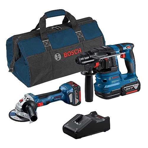 Bosch Professional Combo Kit Gws 18V-7 + Gbh 18V-22 (Incl. 2 Batterie Da 4.0 Ah, Caricabatteria Gal 18V-40, In Borsa Degli Attrezzi)