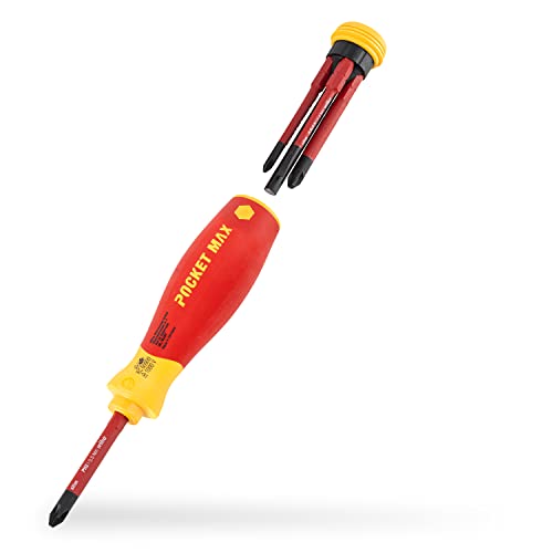 Wiha Set Di Cacciaviti Misti Pocketmax Elettrici, 4 Pezzi, Con Set Di Punte Riponibili (45296), Set Di Cacciaviti Con Rivista A Punta Sottile Per Elet