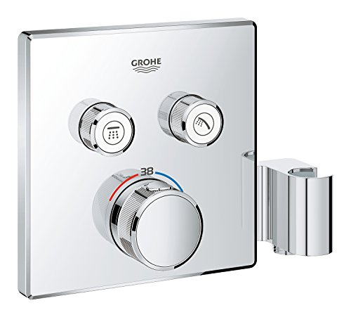 Grohe 29125000 Miscelatore Termostatico A 2 Vie Con Supporto Manopola Doccia Integrato, Cromo, Squadrato
