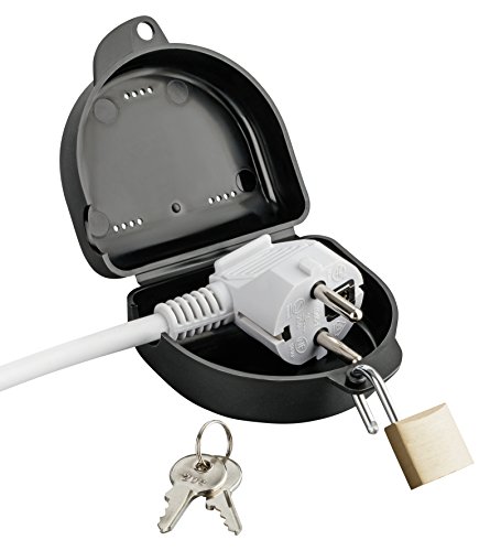 Haggiy Safe Box "Medium" Per Spina Elettrica Grande/Grossa - Il Dispositivo Di Lockout-Tagout Contro Il Riavvio Per Spina Schuko (Nero)
