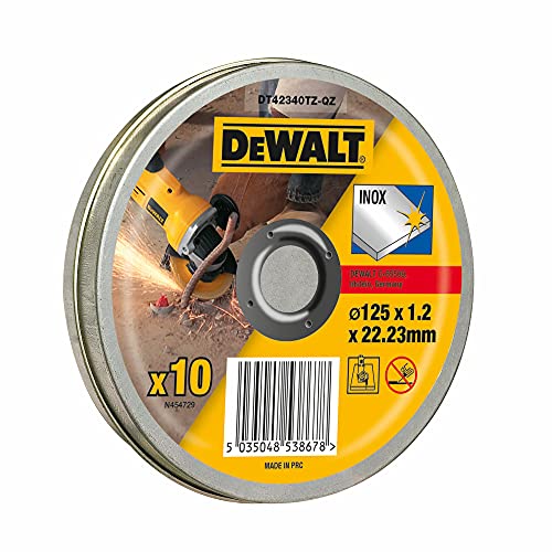 Dewalt Disco High Performance Taglio Inox - Piatto - In Scatola Di Metallo - 125Mm 1.2Mm - Confezione Da 10 Pezzi, Dt42340Tz-Qz