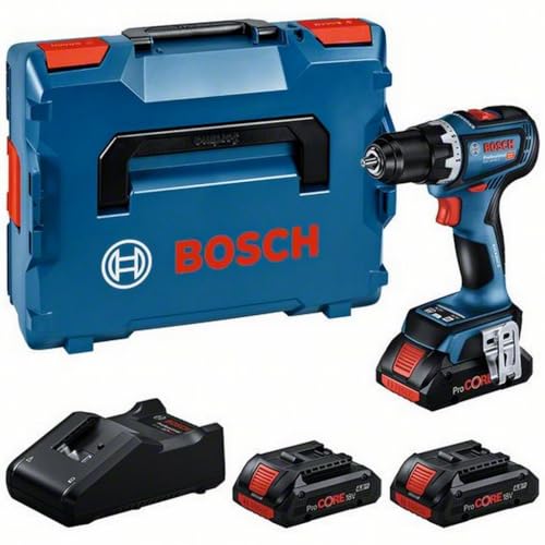 Bosch Professional 18V System Trapano-Avvitatore A Batteria Gsr 18V-90 C (Motore Brushless, Incl. 3 Batterie Procore 4.0Ah, Caricabatteria Gal 18V-40,