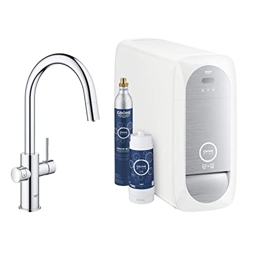 Grohe Blue Home Rubinetto Per Lavello Cucina, Bocca A"C", Con Doccetta Estraibile, Cromo E Filtro Acqua Incluso