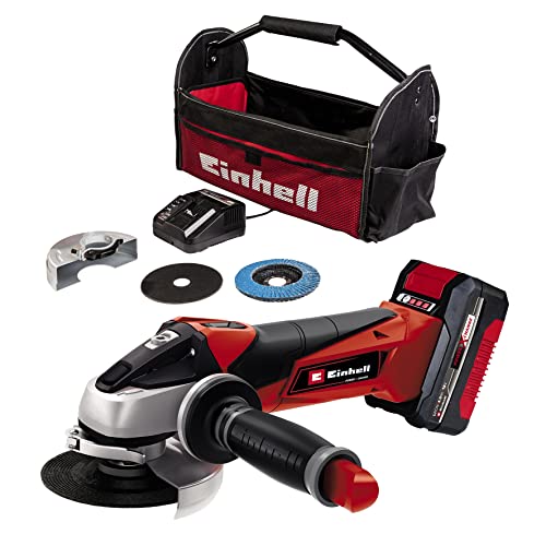 Einhell Smerigliatrice Angolare A Batteria Te-Ag 18/115 Li Kit Power X-Change (18 V, 115 Mm Diametro Disco, 28 Mm Profondità Taglio, Con Disco, Con 4,