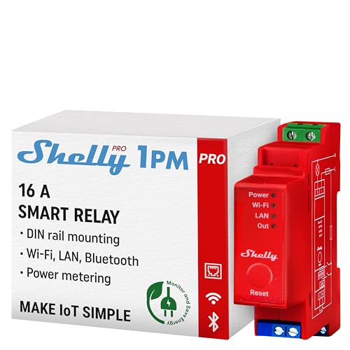 Shelly Pro 1Pm Relè Monofase A 1 Canale Con Misuratore Di Potenza Integrato, Compatibile Conn Google E Alexa, Rosso