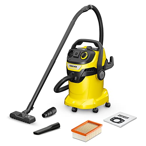 Kärcher Wd 5 P V-25/5/22 - Bidone Aspiratutto Solidi Liquidi, Aspirapolvere Potente Da 240Aw, 1100W, Con Sacco, Funzione Scuoti-Filtro, Giallo/Nero