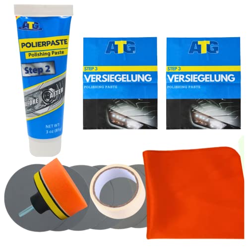 Atg Kit Lucidatura Fari, Set Per La Lucidatura Dei Fari Per Rinnovare I Fari Ciechi, Kit Rinnova Fanali Fari Auto Lucida Fari Auto Moto Lucidatura Fan