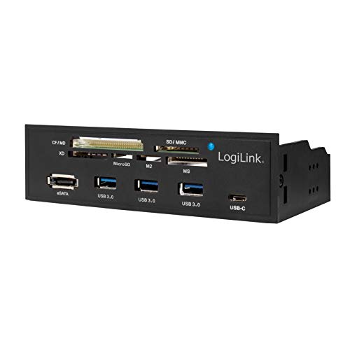 Logilink Ua0341 - Pannello Multifunzione Da 5,25", Con Lettore Di Schede Integrato (M2, Ms, Sd, Micro-Sd, Xd, Cf)/Usb 3.0 Hub (3 Porte) / Usb-C/Esata