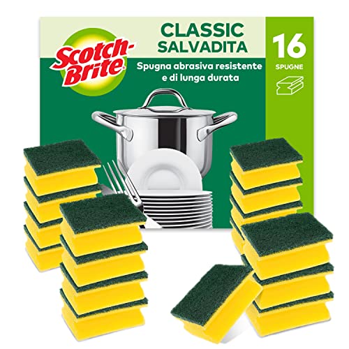 Scotch-Brite Spugna Abrasiva Salvadita Classic, 16 Pezzi Per Confezione - Spugna Abrasiva Resistente E Di Lunga Durata, Rimuove Facilmente Unto E Cibo