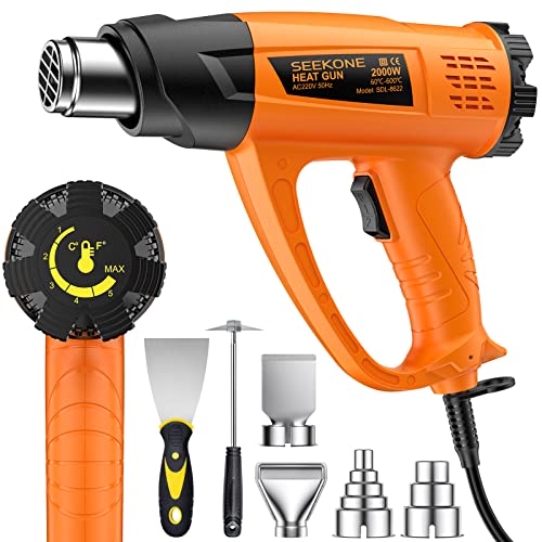 Pistola Termica, Seekone Pistola Ad Aria Calda Professionale 2000W, 60℃- 600℃ Temperatura Regolabile Termosoffiatore Elettrica Con 7 Accessori Per Res