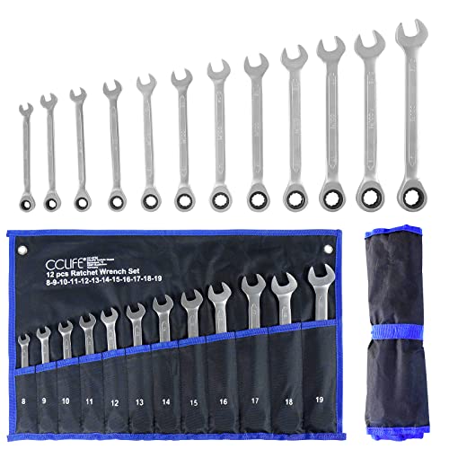 Cclife Set Chiavi A Cricchetto, 12 Pezzi 8-19 Mm Cr-V 72 Denti