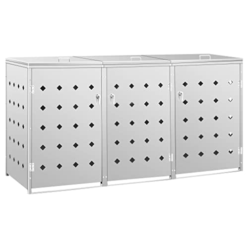 Vidaxl Copribidone Per Spazzatura Triplo Pattumiera Cassettone Cassone Arredo Esterno Contenitore Rifiuti Box Giardino In Acciaio Inox