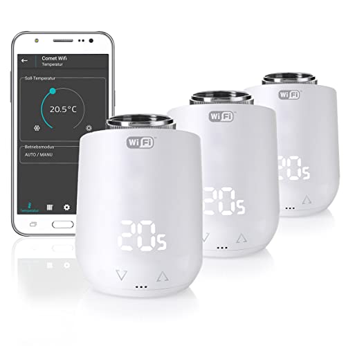 Eurotronic Comet Wifi 3Er Set 2021, Termostato Per Radiatori, Accessori Per La Casa Intelligente, Termostato Per La Regolazione Della Temperatura Ambi