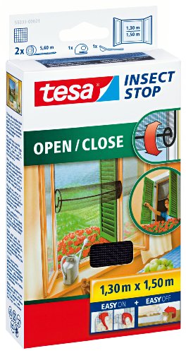 Tesa Insect Stop Hook & Loop Zanzariera Attacca E Stacca - Per Finestre Con Persiane Esterne E Fioriere - Con Nastro Adesivo A Strappo - Antracite - 1