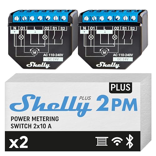 Shelly Plus 2Pm, Confezione De 2, Interruttore A Relè 16A, Wi-Fi E Bluetooth, Misuratore Di Potenza, Automazione Delle Tapparelle, Compatibile Con Ale
